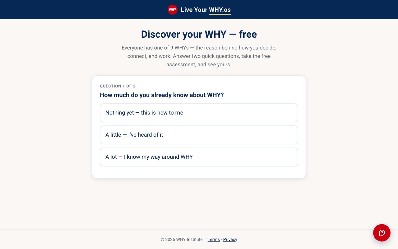 The first qualifying question: how much do you already know about WHY, with three answer buttons