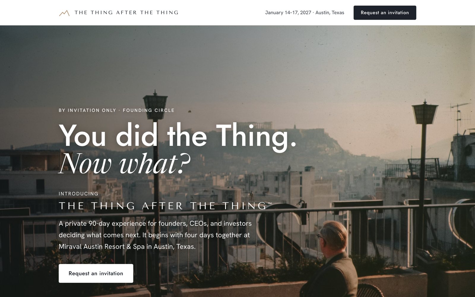 The Thing After the Thing — hero of the invitation-only retreat site